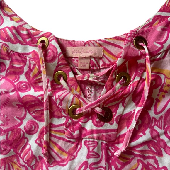 LILLY PULITZER Everett Dress-Hotty Pink Sailors Valentine-Lace Up Neck - Picture 3 of 6